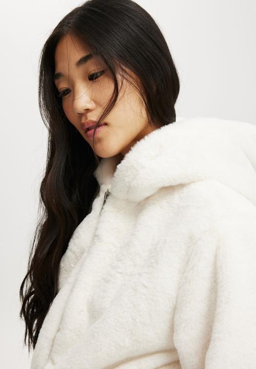 Cotton On - Teddy Hooded Jacket - Creme Fraiche