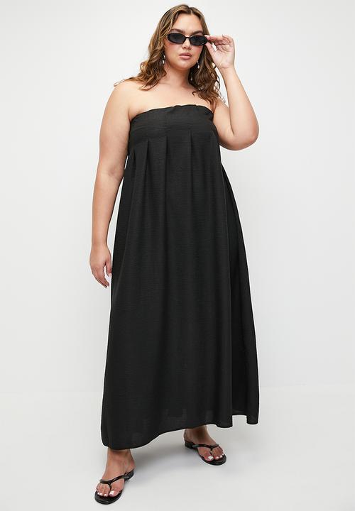 Superbalist - Bandeau pleated trapeze midi dress - black.
