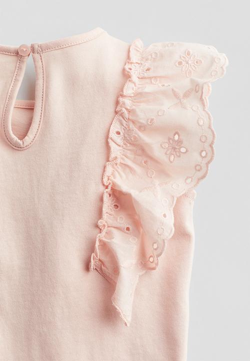 H&M - Frill-trimmed cotton top - light pink