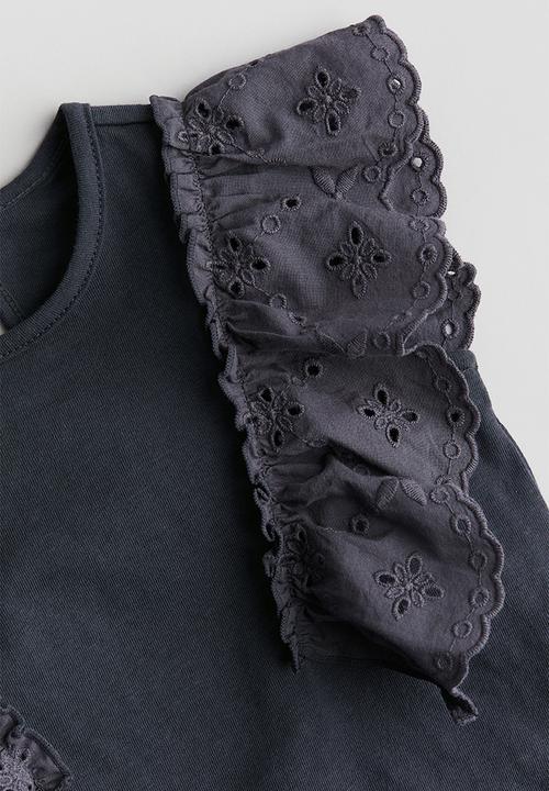 H&M - Frill-trimmed cotton top - dark grey