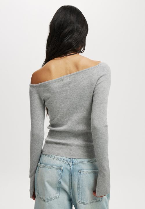 Cotton On - Everfine Asymmetric Long Sleeve Sweater - Grey Marle