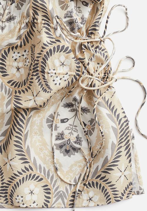 H&M - Drawstring-detail blouse - beige & patterned