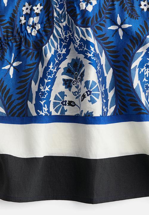 H&M - Drawstring-detail blouse - bright blue patterned