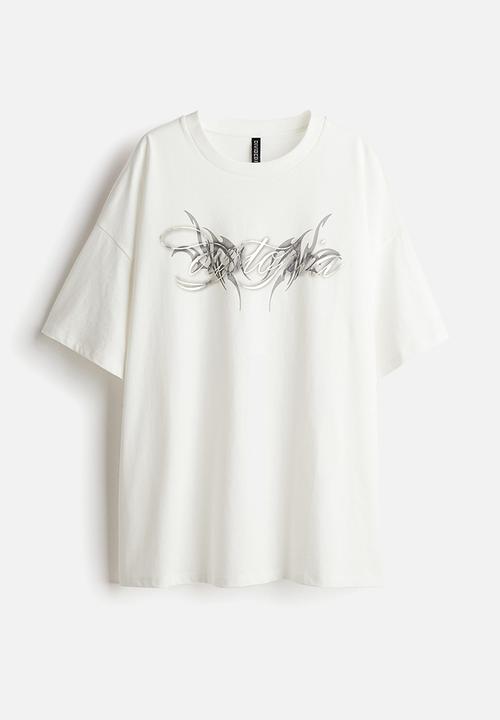H&M - Oversized motif-detail t-shirt - cream & dystopia
