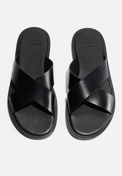 H&M - Leather slides - black