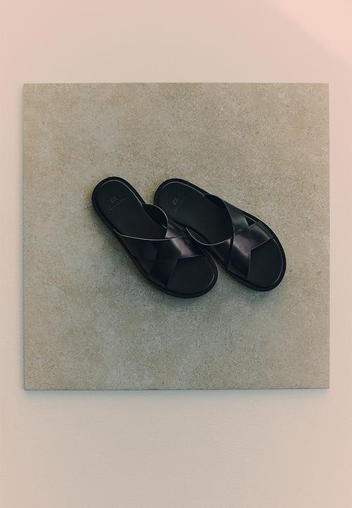 H&M - Leather slides - black