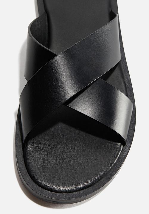 H&M - Leather slides - black