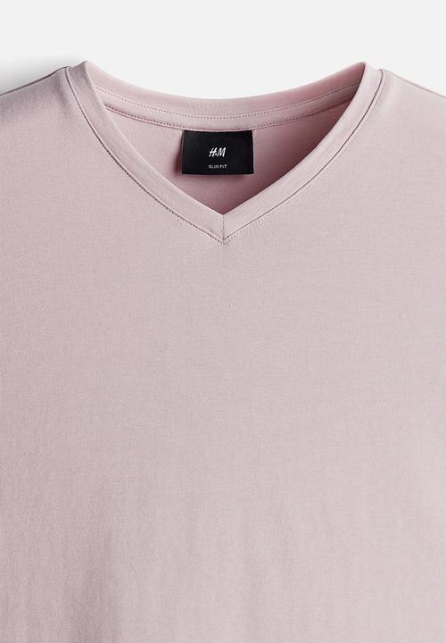 H&M - Slim fit v-neck t-shirt - pink
