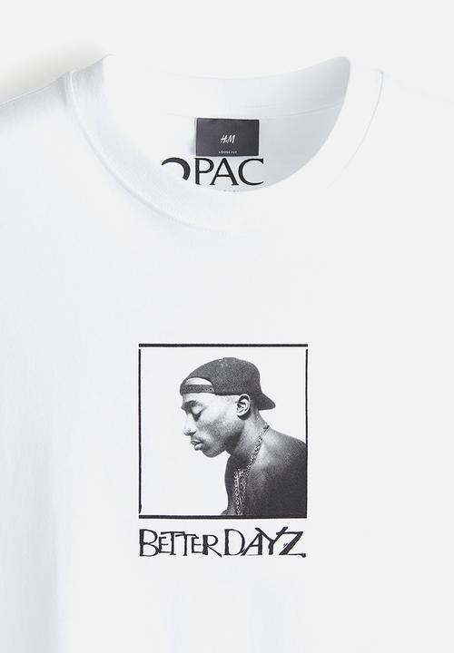 H&M - Relaxed fit t-shirt - white 2pac