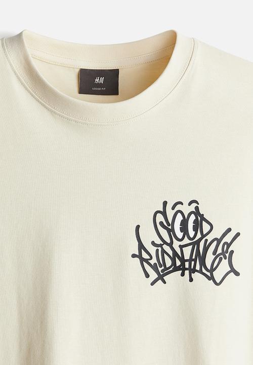 H&M - Loose fit printed t-shirt - light beige riddance