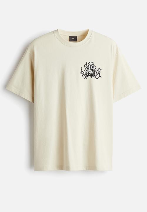 H&M - Loose fit printed t-shirt - light beige riddance