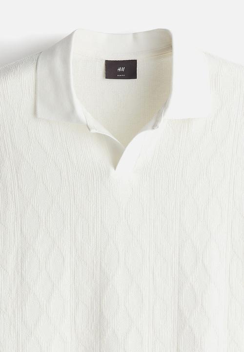 H&M - Slim fit textured polo shirt - white