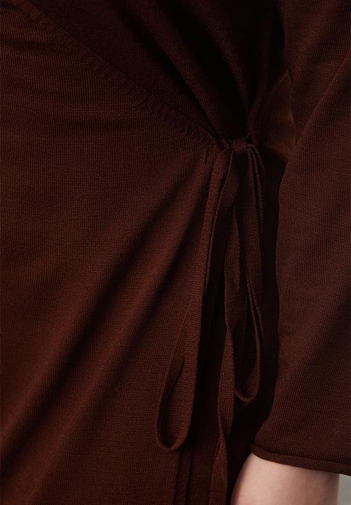 Trendyol - Double Breasted Tie Detailed Midi Knitwear Dress - Brown 