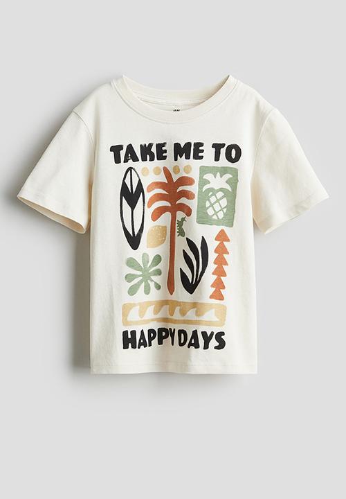 H&M - Printed T-shirt - natural white happy days