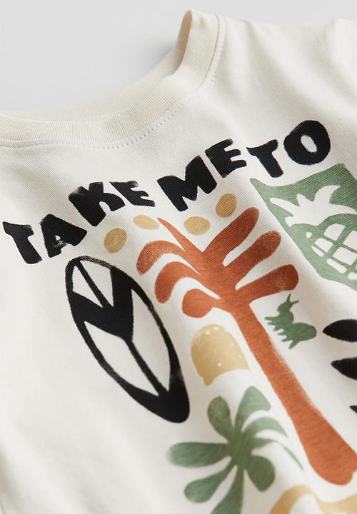 H&M - Printed T-shirt - natural white happy days
