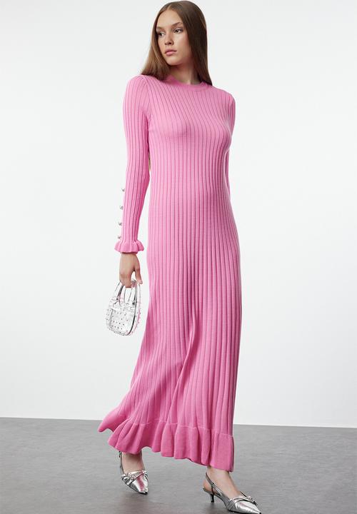 Trendyol - Ruffle skirt rib knitwear dress - pink