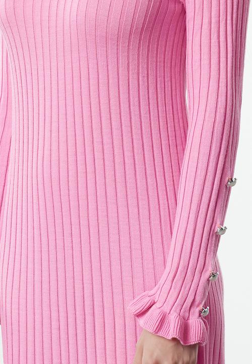 Trendyol - Ruffle skirt rib knitwear dress - pink