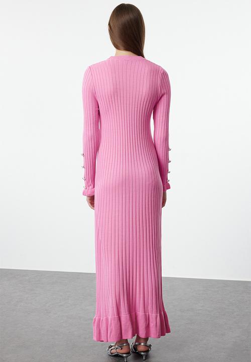 Trendyol - Ruffle skirt rib knitwear dress - pink