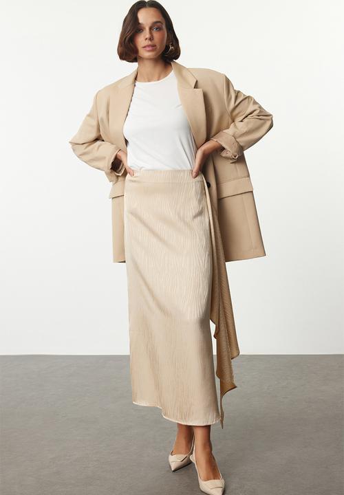 Trendyol - Self-Patterned Woven Satin Skirt - Beige 