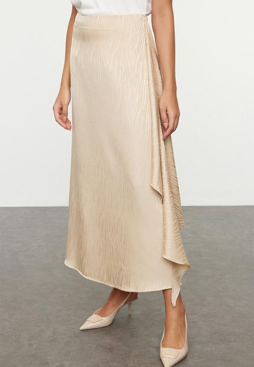 Trendyol - Self-Patterned Woven Satin Skirt - Beige 