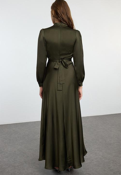 Trendyol - Belt Detailed Evening Dress - Green