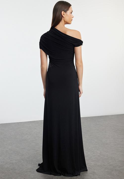Trendyol - Asymmetrical Evening Dress - Black 