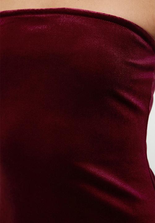 Trendyol - Velvet Strapless Dress - Burgundy 