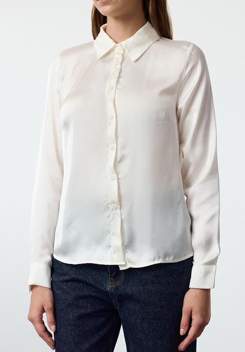 Trendyol - Satin fabric regular pattern woven shirt - white