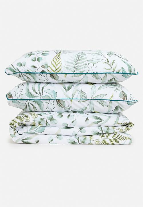 Horrockses - Elia leaves cotton blend duvet set - green