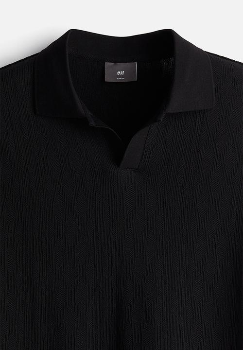 H&M - Slim fit textured polo shirt - black