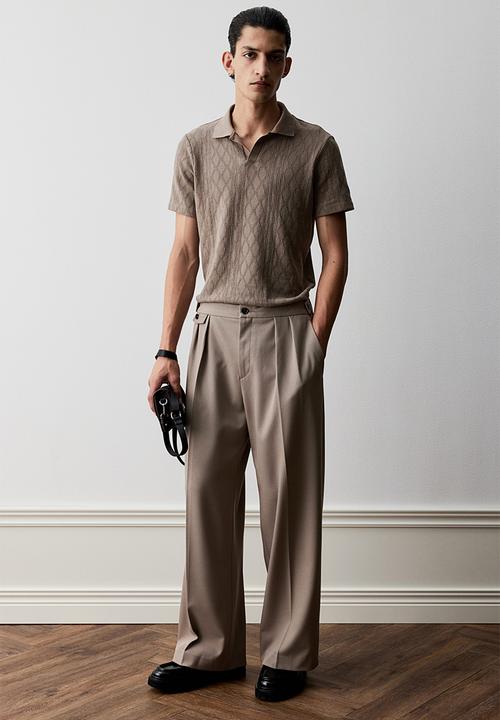 H&M - Slim fit textured polo shirt - greige