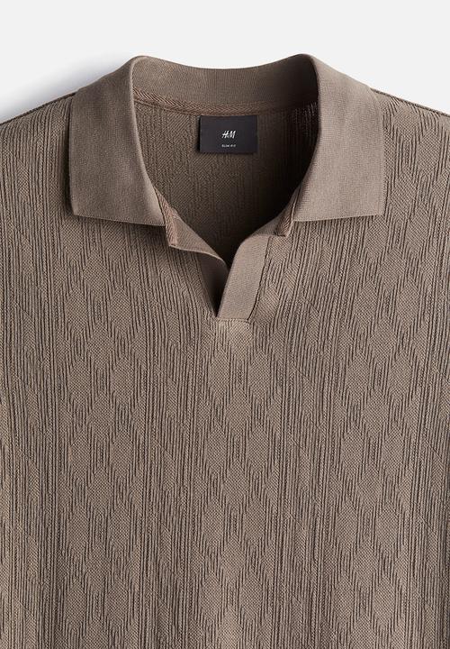 H&M - Slim fit textured polo shirt - greige