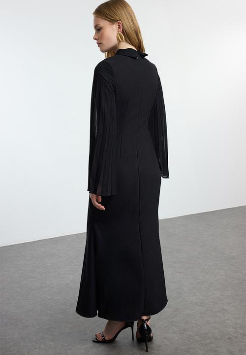 Trendyol - Black Embroidered Chiffon Sleeve Evening Dress