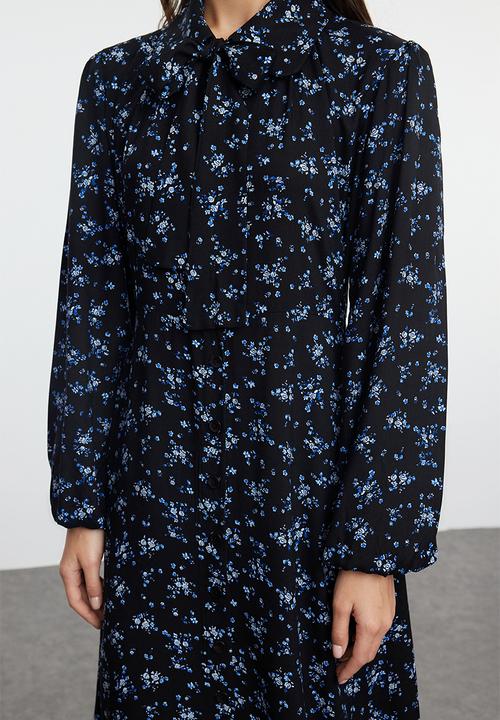 Trendyol - Black Floral Woven Shirt Dress