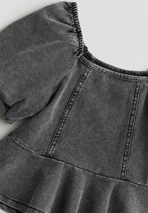 H&M - Denim-look peplum blouse - washed grey