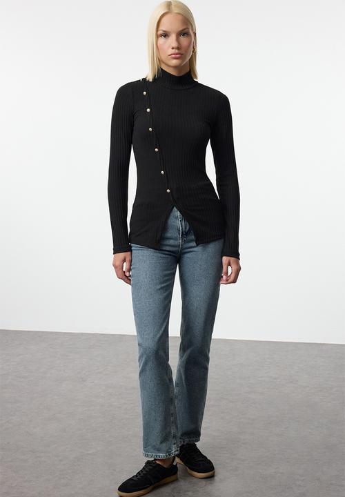Trendyol - Black fitted long sleeve knitted sweater
