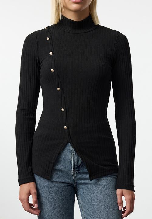 Trendyol - Black fitted long sleeve knitted sweater
