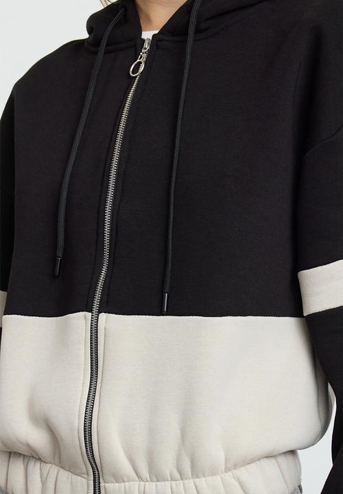 Trendyol - Black colour block zipper detailed oversize fit knitted sweatshirt