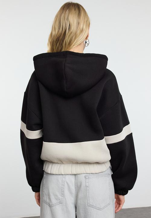 Trendyol - Black colour block zipper detailed oversize fit knitted sweatshirt