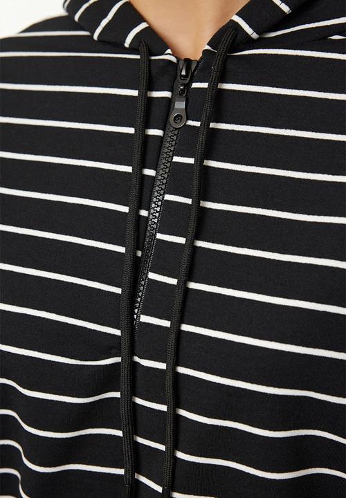 Trendyol - Black striped thin fabric hooded knitted sweatshirt