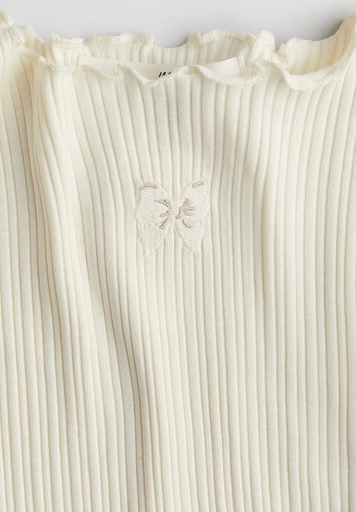 H&M - Overlock-detail cotton top - cream