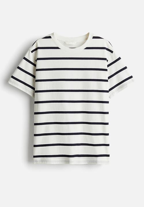 H&M - Cotton T-shirt - white & navy blue striped