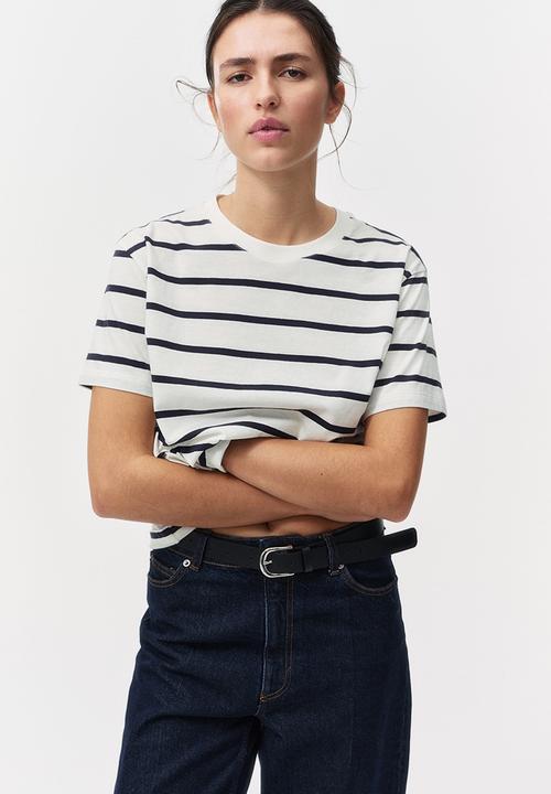 Cotton T-shirt - white & navy blue striped