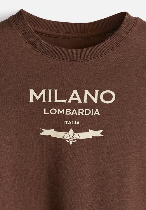H&M - Printed T-shirt - dark brown/milano