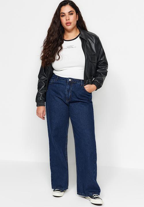 Trendyol - Plus Blue High Waist Wide-Cut Jeans