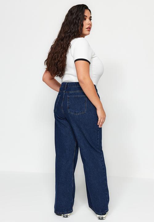 Trendyol - Plus Blue High Waist Wide-Cut Jeans