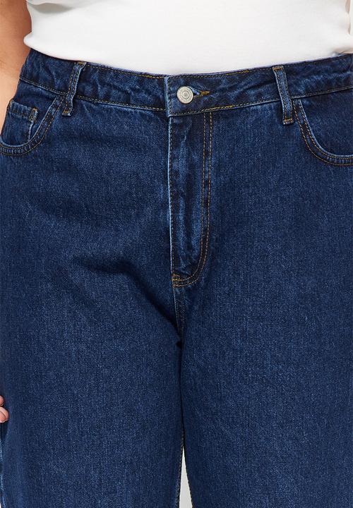 Trendyol - Plus Blue High Waist Wide-Cut Jeans