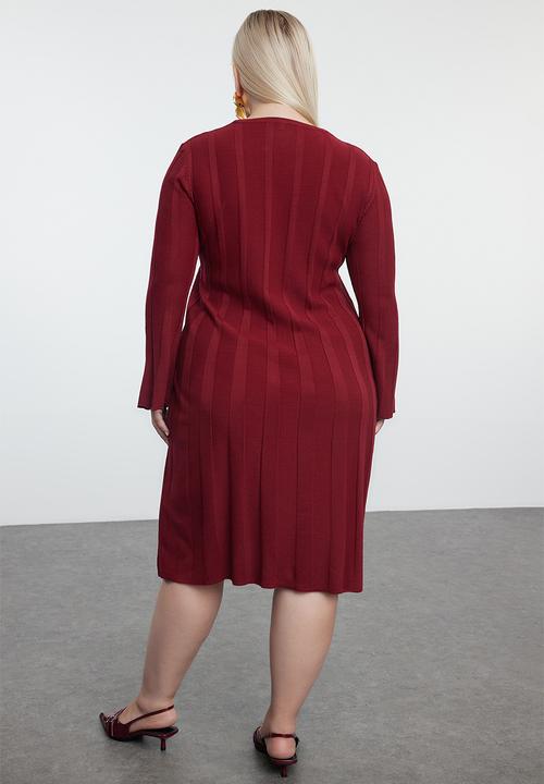 Trendyol - Plum ribbed crew neck plus size & maternity knit dress
