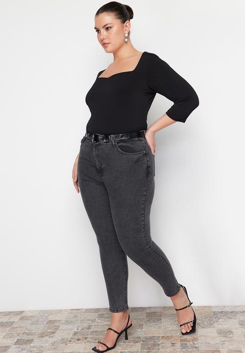 Trendyol - Plus Gray High Waist Flexible Skinny Jeans