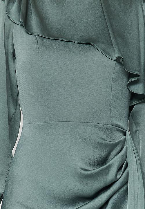Trendyol - Khaki Shawl Detailed Satin Evening Dress
